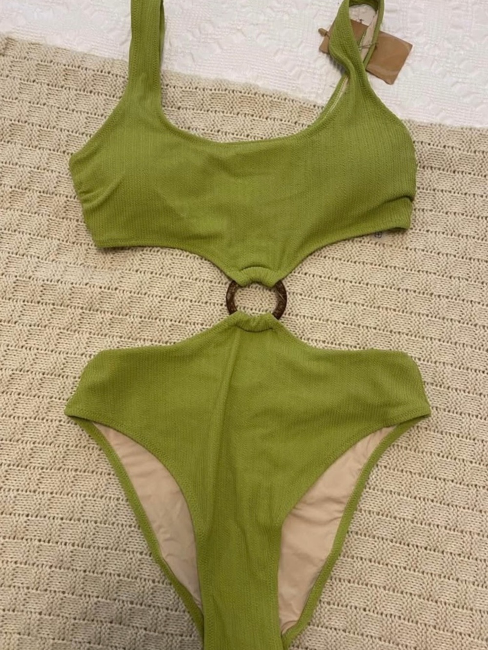 Olive Green Cutout One-Piece Swimsuit with Ring Detail